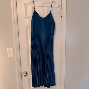 Pleated teal midi dress